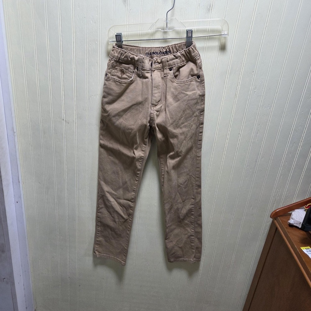 U.S. Polo Assn Pants Kids 10 Beige Twill Khakis Zip Adjustable Waist Casual